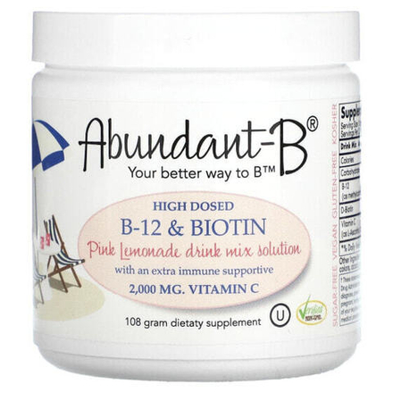 Витамины группы B Sufficient C, Abundant-B, высокодозированная смесь для приготовления напитка с витамином B-12 и биотином, розовый лимонад, 108 г