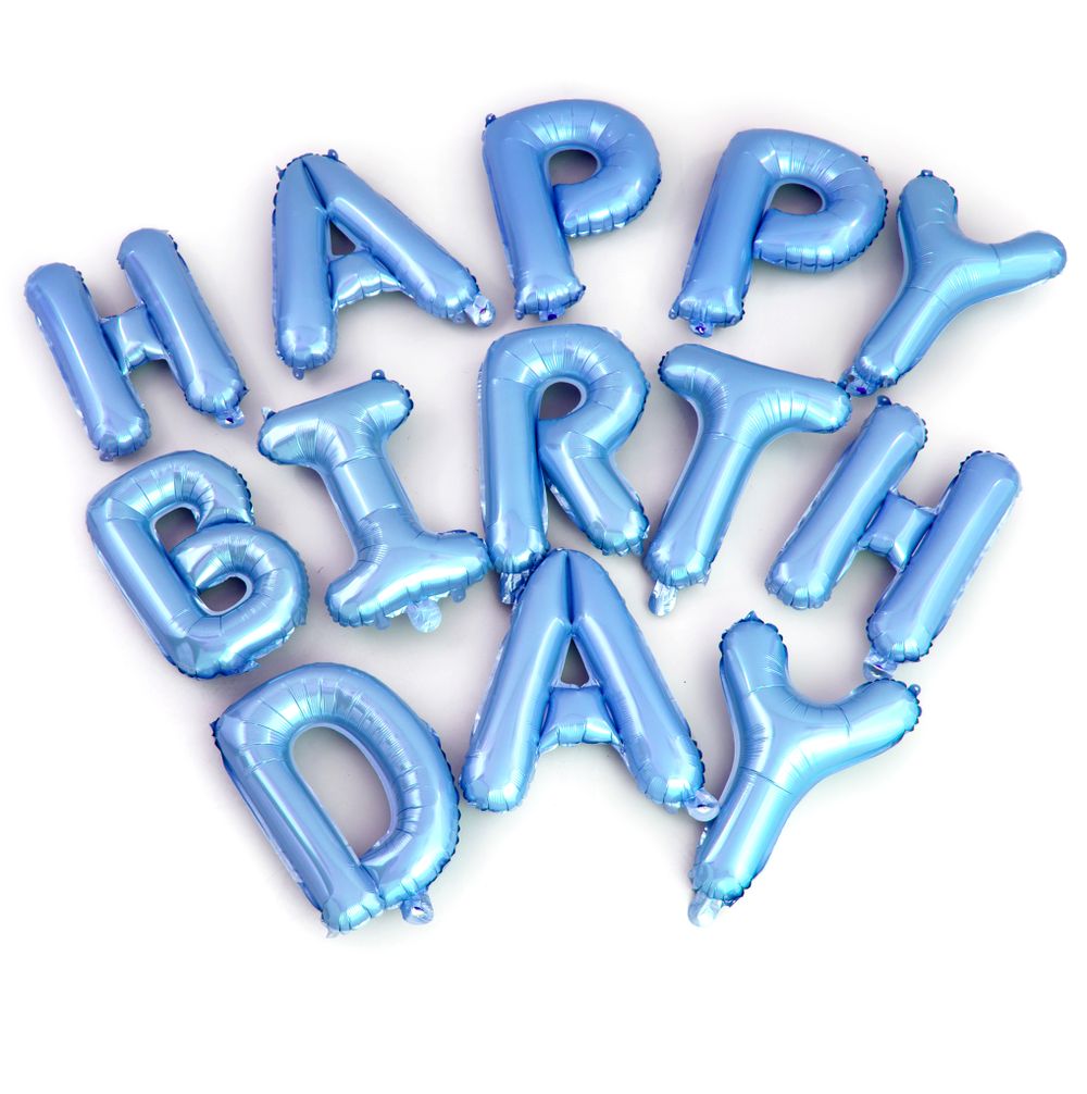 Набор шаров-букв (16''/41 см) Мини-Надпись "Happy Birthday", Светло-голубой, 1 шт. в уп.