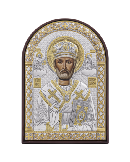 Николай Чудотворец, икона арочная, пластик коричневый 80х115
