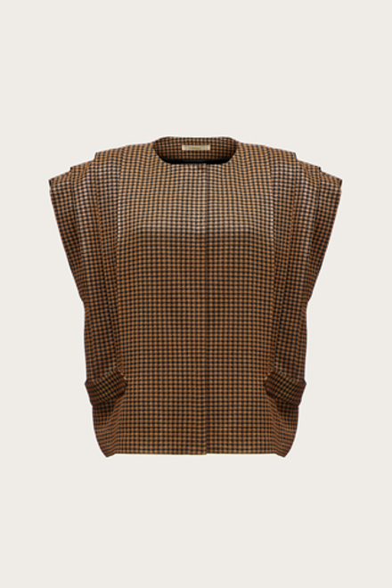 ЖИЛЕТ ИЗ КОРИЧНЕВОЙ ВИСКОЗЫ С ЛЮРЕКСНОЙ НИТЬЮ