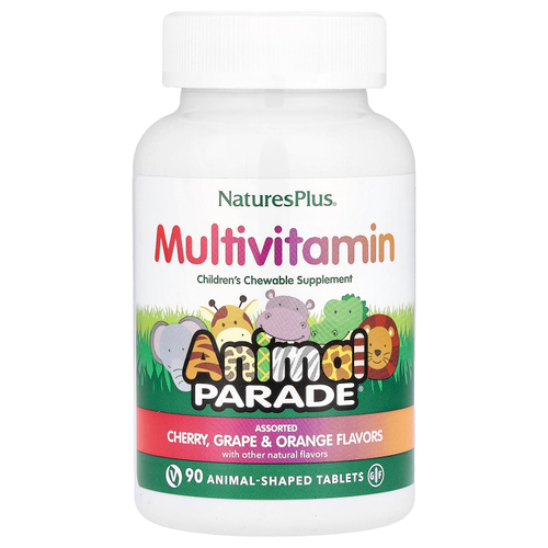 NaturesPlus, Animal Parade®, жевательные мультивитамины для детей, со вкусом вишни, винограда и апельсина, 90 таблеток в форме животных