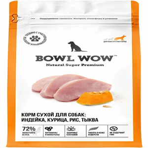 Сухой корм BOWL WOW для собак крупных пород с индейкой, курицей, рисом и тыквой 