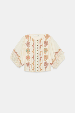ZARA БЛУЗА С ВЫШИВКОЙ И БАХРОМОЙ, ЭКРЮ