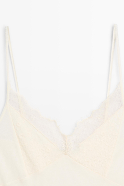 Massimo Dutti Топ на бретелях с кружевной отделкой, натуральный/кремовый