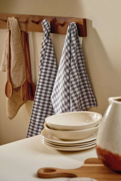 ZARA HOME ХЛОПЧАТОБУМАЖНОЕ ПОЛОТЕНЦЕ В КЛЕТКУ(КОМПЛЕКТ ИЗ 3 ПРЕДМЕТОВ), СЕРЫЙ