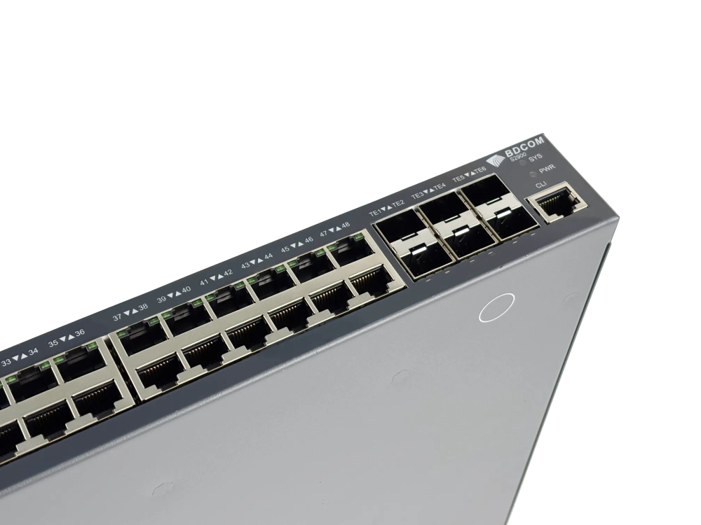Управляемый коммутатор BDCOM S2900, 48 RJ45 1Гбит/с, 6 SFP+ 10Гбит/с, L3, 2 БП