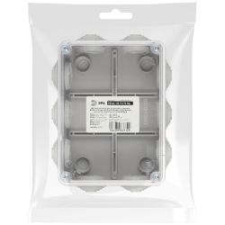 Распаячная коробка ЭРА KORvpk-150-110-70-10g ОП серая 150х110х70мм прозрачная крышка на винтах 10 гермовводов IP55