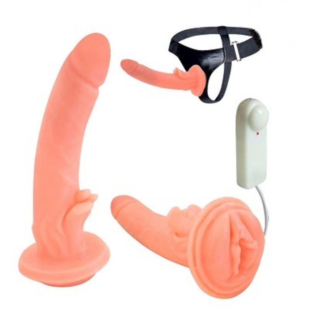 Фаллопротез с вибрацией на трусиках телесный 19 см