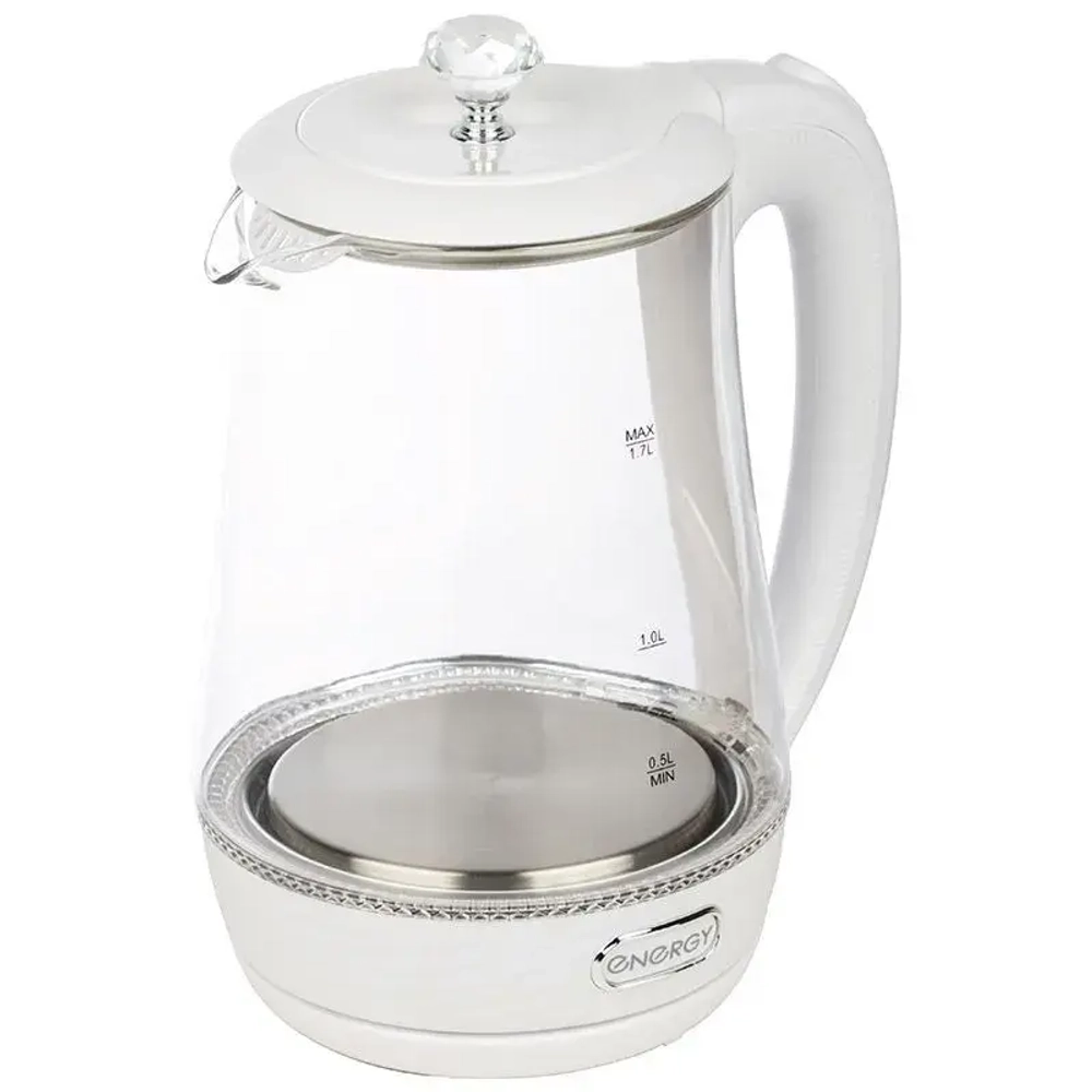 Чайник ENERGY E-207 (1,7 л), стекло, пластик, цвет белый