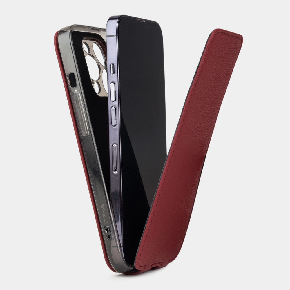 Чехол для iPhone 15 Pro Max из кожи теленка, вишневого цвета