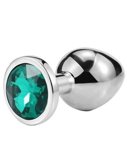 Серебристая анальная пробка iWonder c изумрудным кристаллом - 7,2 см.