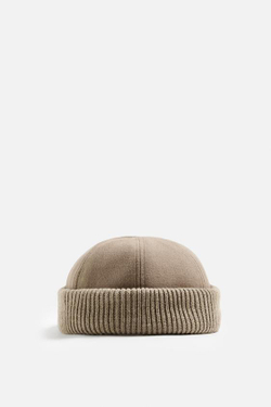 ZARA КОМБИНИРОВАННАЯ ШАПКА С УЗКИМИ ПОЛЯМИ, СЕРО-КОРИЧНЕВЫЙ