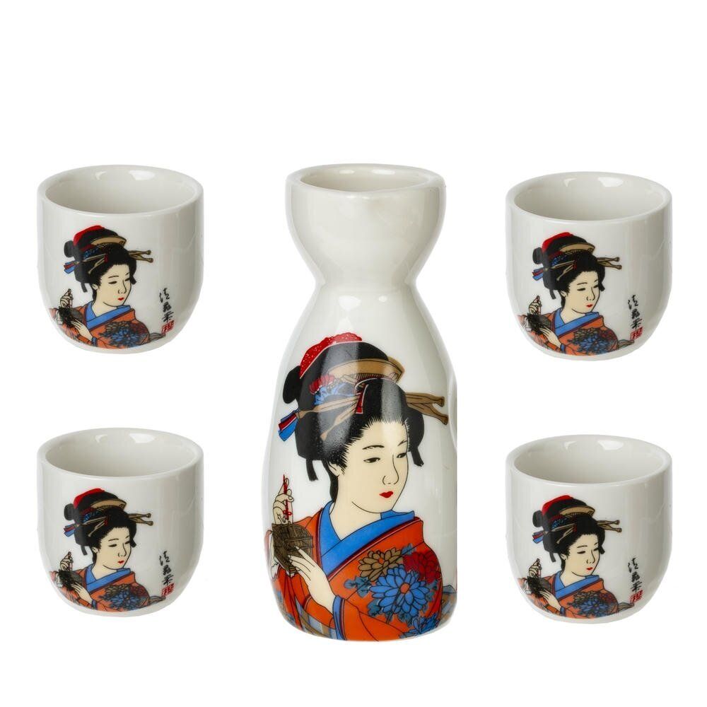 GAEM Набор для саке: графин 140 мл и 4 стакана 35 мл, L18,5 W7 H15 см