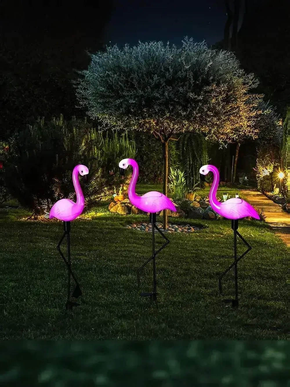Светильник садовый на солнечной батарее уличный Фламинго, 3 шт. ламп