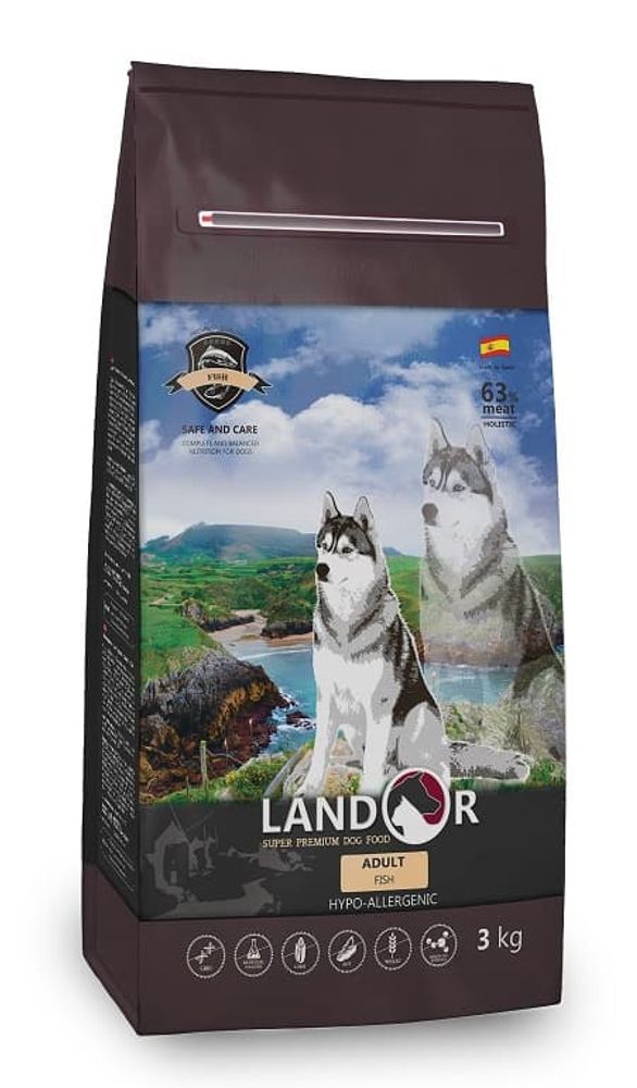 LANDOR 3кг корм для взрослых собак всех пород с Рыбой LANDOR 3кг корм для взрослых собак всех пород с Рыбой