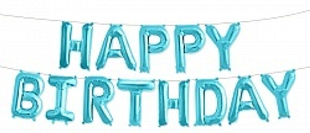 НОВИНКА! Фигура "Happy BirthDay" (воздух) голубой металлик