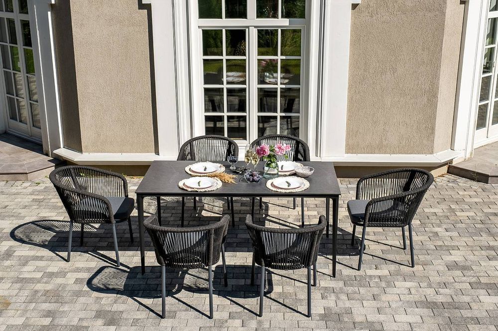 "Малага" обеденная группа на 6 персон со стульями "Марсель", каркас темно-серый, роуп темно-серый