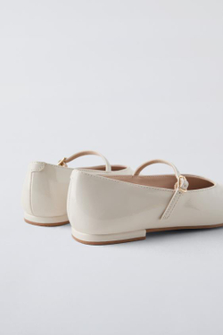 ZARA ЛАКИРОВАННЫЕ БАЛЕТКИ, ЭКРЮ