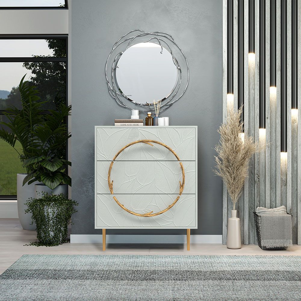 Комод Арт Колор leaves Стайл Голд с 3 ящиками Серый дым