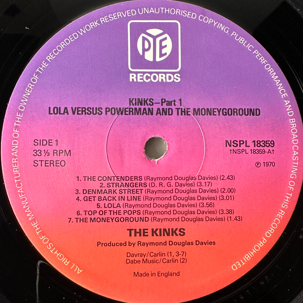 The Kinks ‎– Part 1 Lola Versus Powerman And The Moneygoround (Англия 1972г.)