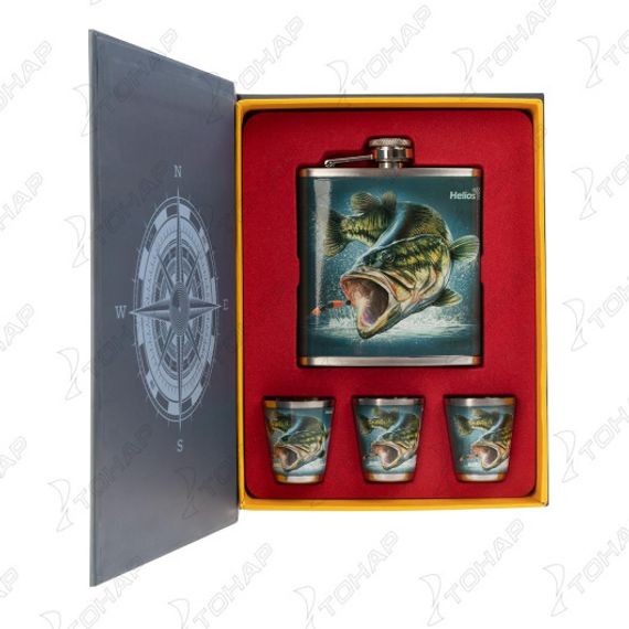 Набор Helios Книга Рыбака (фляжка 210мл + 3 стопки)(HS-KR-F-A20)