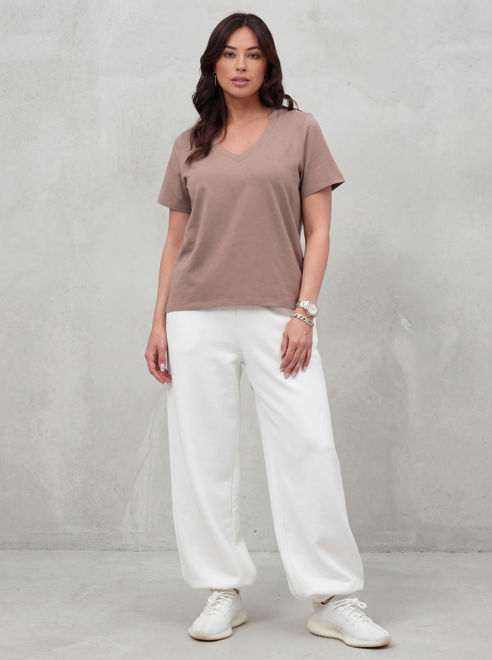 Футболка базовая темная пудра V вырез