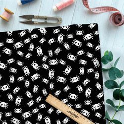 Ткань ниагара белые пауки на чёрном фоне