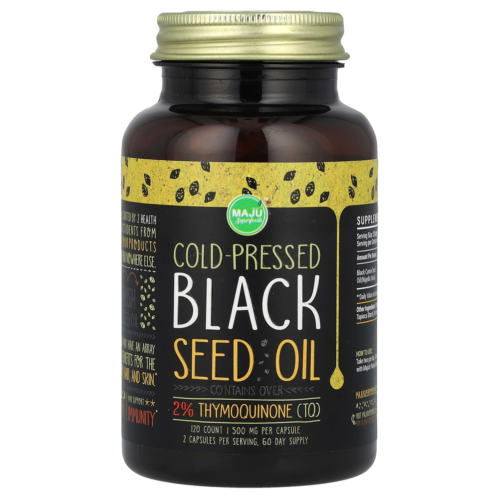 Maju Superfoods, масло черного тмина холодного отжима, 500 мг, 120 шт.