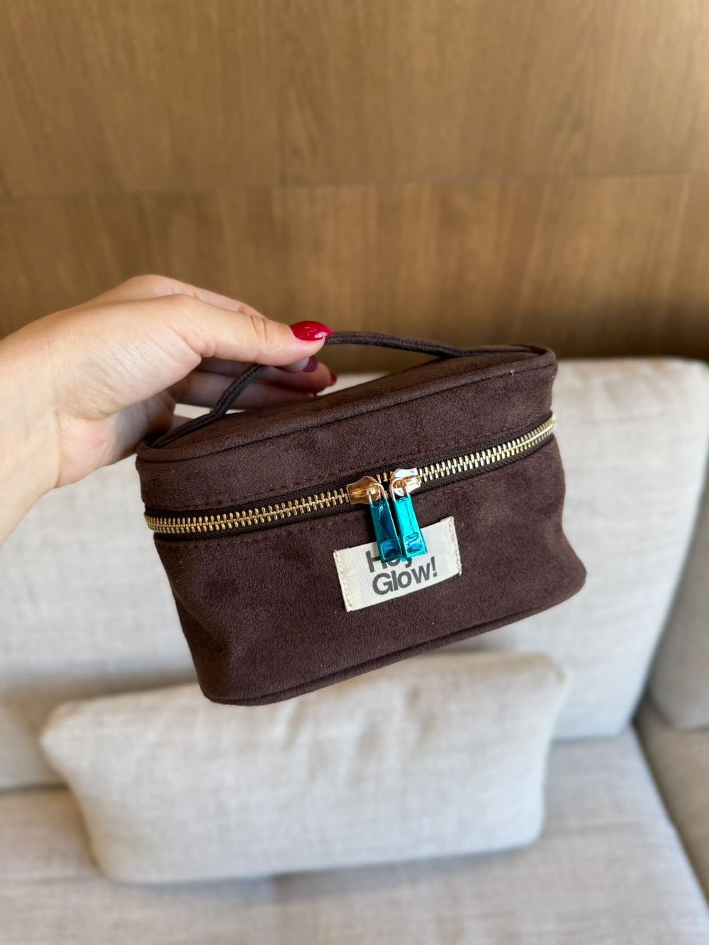 HEY GLOW Косметичка мокрый кожа коричневый-шоколадный