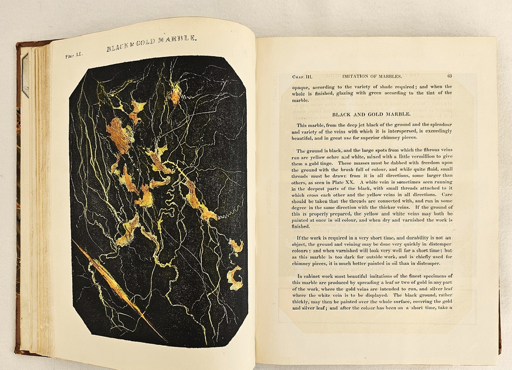 "The decorative painters and glaziers guide; containing the most approved methods of imitating oak, mahogany, maple, rose, cedar, coral, and every other kind of fancy wood". Whittock, N.. 1841г. - антикварная книга
