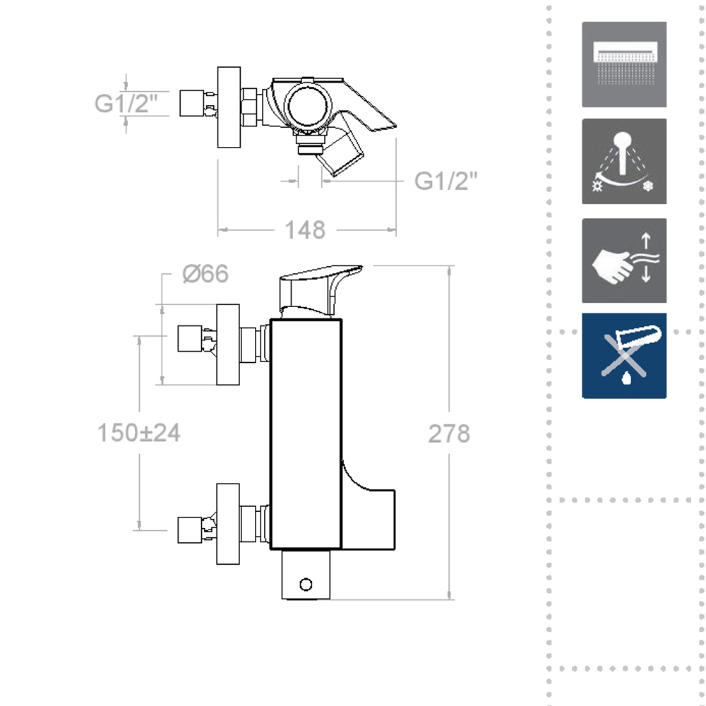 Смеситель для ванны с каскадным изливом и душевым комплектом URBAN CHIC 210501K3