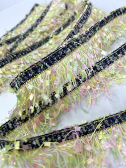 Тесьма с бахромой твидовая букле травка 35мм (1,5м в уп)