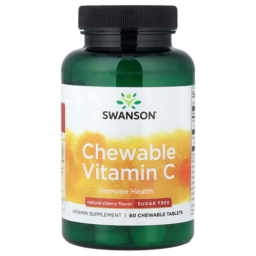 Swanson, Жевательные витамины C, без сахара, натуральная вишня, 60 жевательных таблеток