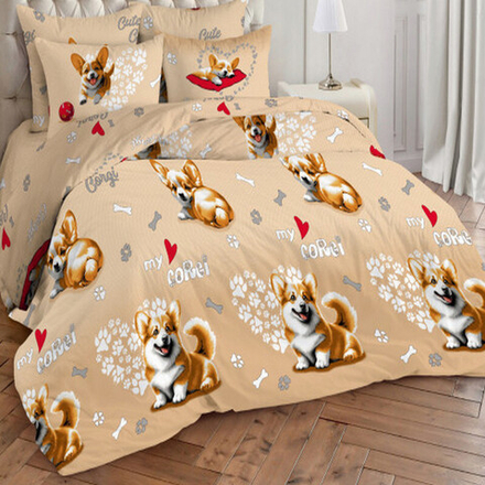 Комплект постельного белья "ВЛ. КОРГИ", поплин Премиум, 100% хлопок.