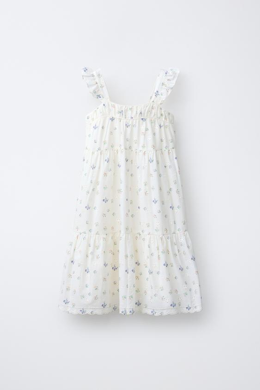 ZARA ПЛАТЬЕ ИЗ ШИТЬЯ С КРУЖЕВОМ, ЭКРЮ