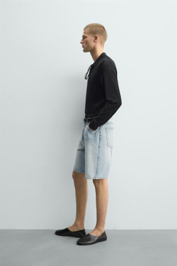 ZARA ДЖИНСОВЫЕ БЕРМУДЫ STRAIGHT FIT, ГОЛУБОЙ