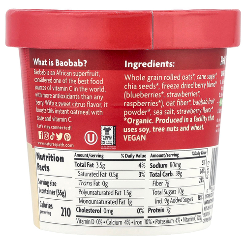 Nature's Path, Органическая овсянка, вкус летних ягод, 55 г (1,94 унции)