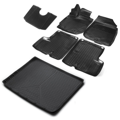 Коврики в салон и багажник автомобиля (комплект) Rival для Nissan Terrano III поколение рестайлинг (полный привод) 2017-н.в., полиуретан, с крепежом, 6 частей, K14701007-4