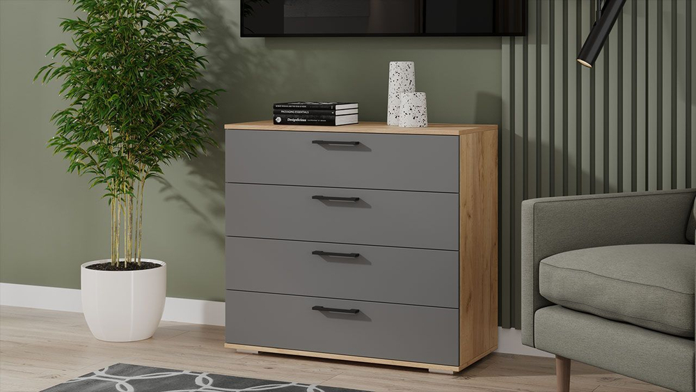 Комод для одежды с ящиками Дуб Крафт золотой/Серый графит 4 ящика 92х41х84 см