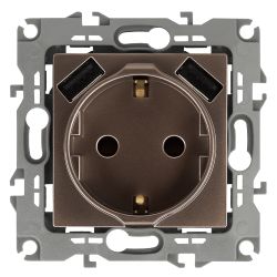 Розетка ЭРА Серия 12 12-4109-13 2P+E 16A-250В штор. с 2xUSB 5В-3А бронза