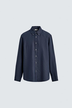 ZARA РУБАШКА ИЗ 100% ЛЬНА, МОРСКОЙ ТЕМНО-СИНИЙ