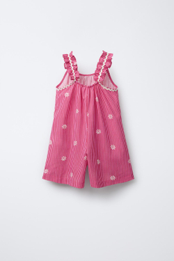 ZARA КОРОТКИЙ КОМБИНЕЗОН В ПОЛОСКУ С ВОЛНИСТЫМИ ДЕТАЛЯМИ, ЦВЕТ ФУКСИИ