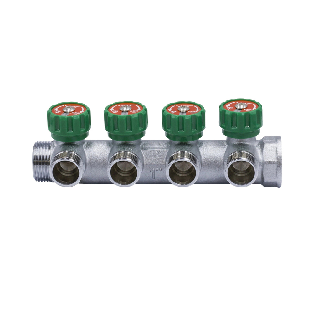 Коллектор 1''x3/4'' (евроконус) с регулировочными вентилями для подачи водоснабжения VRT (4 вых)