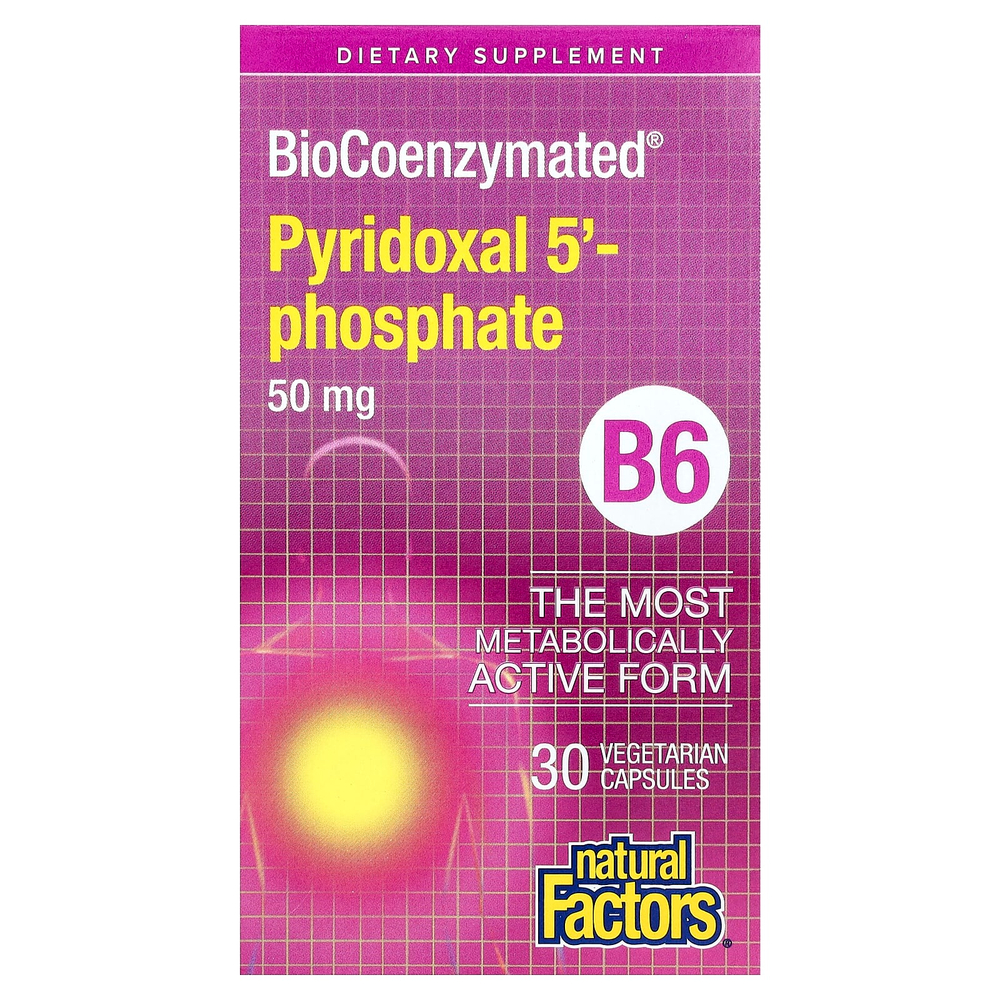 Natural Factors, BioCoenzymated®, B6, пиридоксаль 5'-фосфат, 50 мг, 30 вегетарианских капсул