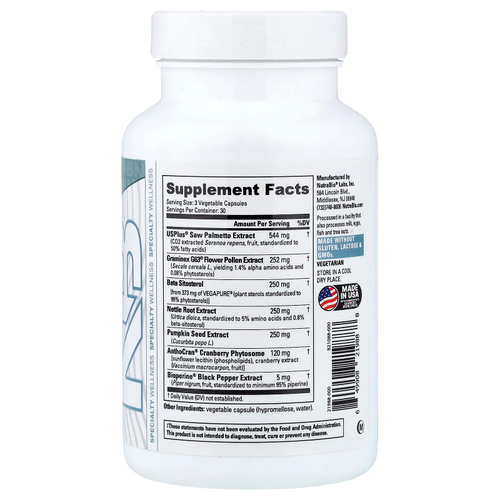 NutraBio, для простаты, 90 капсул