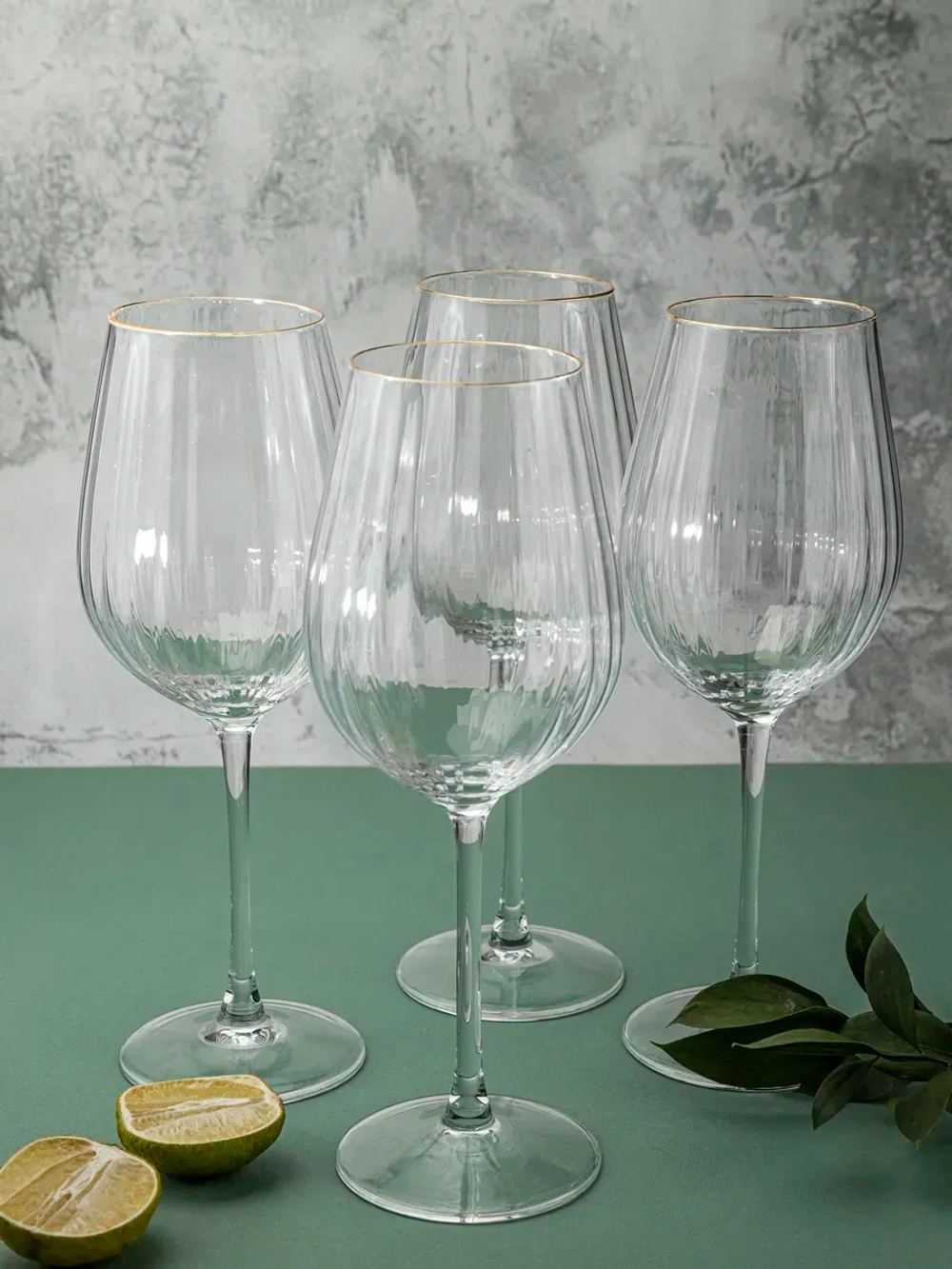 Набор бокалов для вина, 600 мл, 2 шт. с золотой каймой