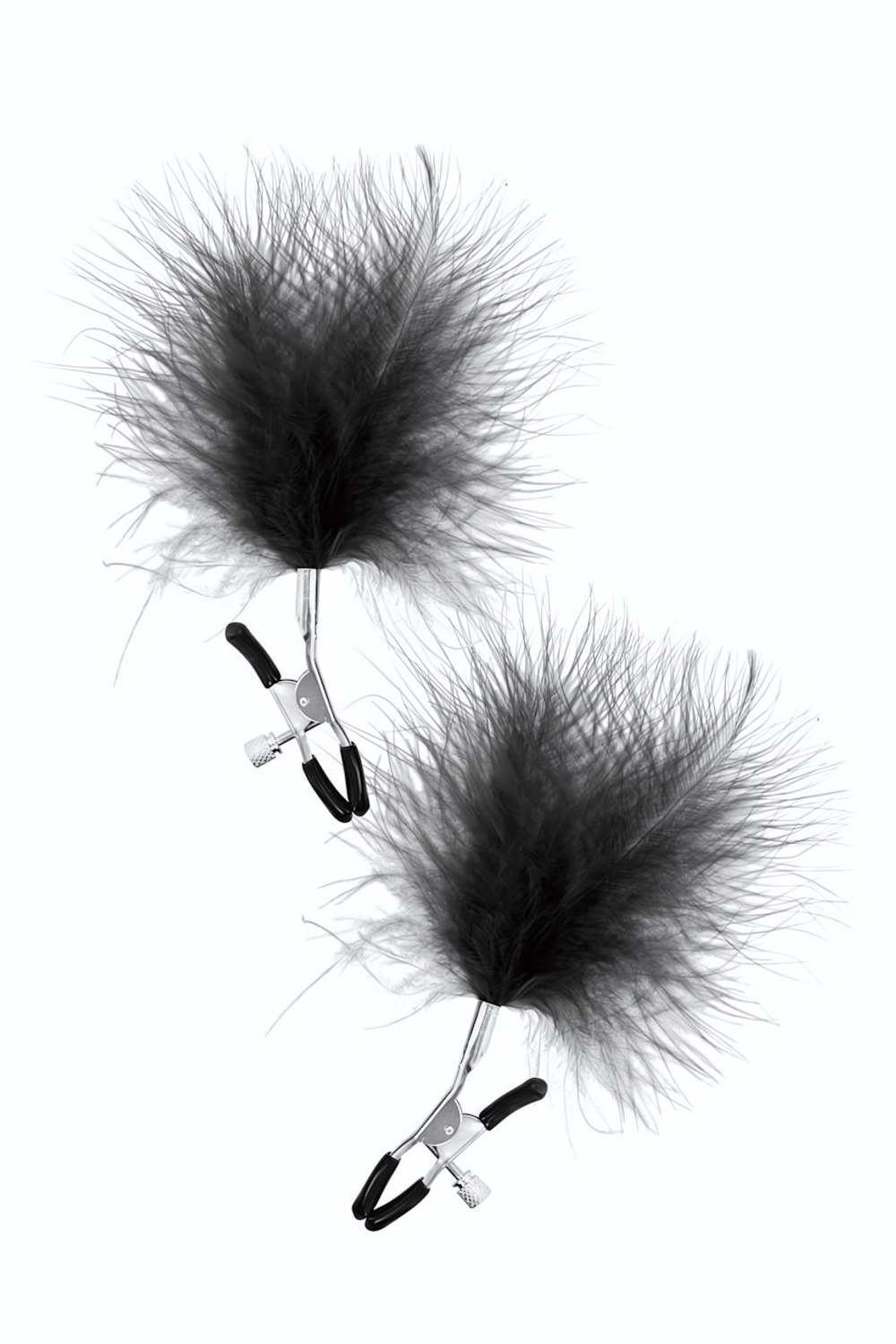 Зажимы на соски с черными пуховыми кисточками Sweet Caress Feather Nipple Clumps (Цвет: черный)