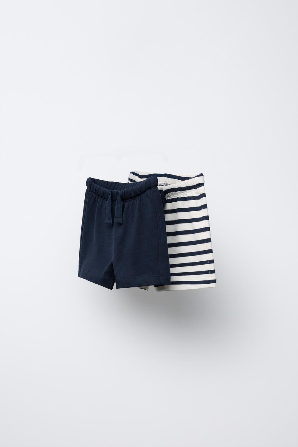 ZARA НАБОР ИЗ ДВУХ ОДНОТОННЫХ ШОРТОВ-БЕРМУД В ПОЛОСКУ, МОРСКОЙ СИНИЙ