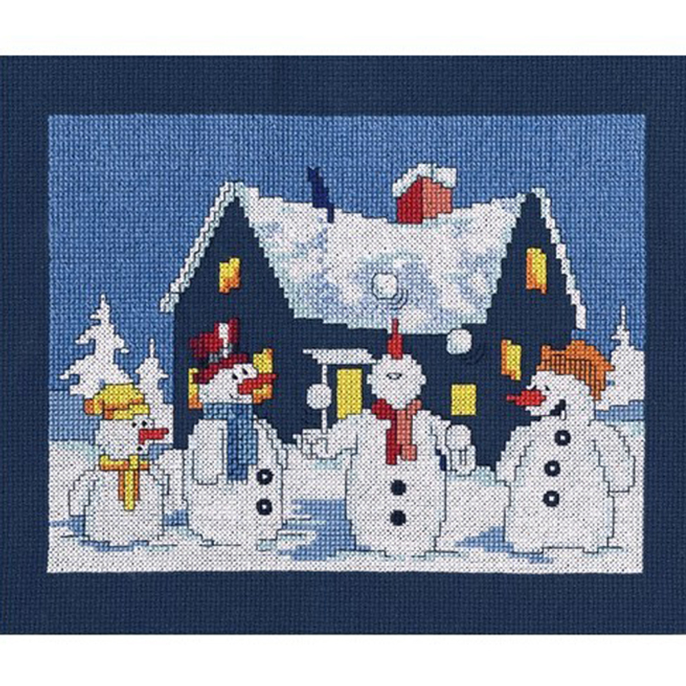 Название по-русски:	Приключения снеговичков¶Размер кадра, см:	21,5х16,5¶Тип канвы, каунт:	Аида 14¶Кл