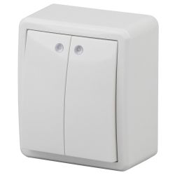 Выключатель ЭРА Эксперт 11-1205-01 двойной с подсветкой 10АХ-250В IP20 ОУ белый | Эра Эксперт